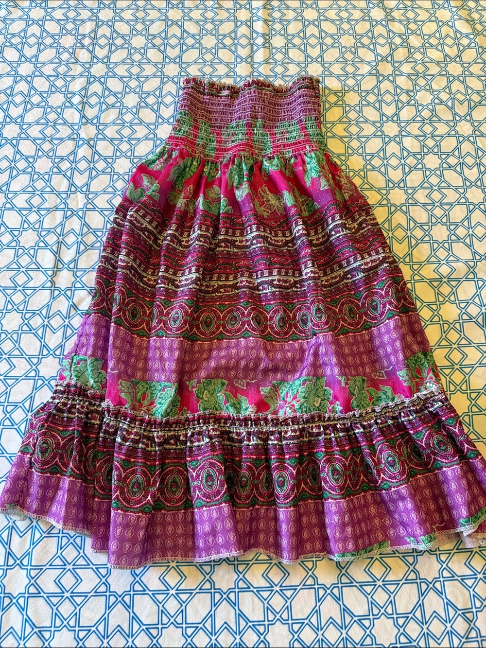 Squeeze Girls Boho Floral Smocked Waist Maxi Skirt